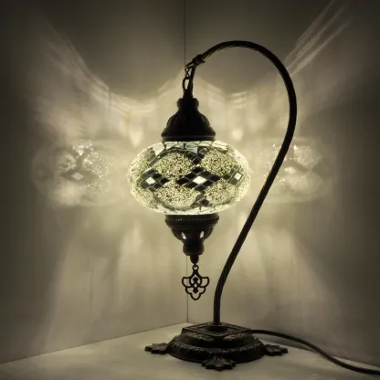 10 Variation - Turkish Lamp Mosaic Table Lamp | Turkish Moroccan Lamp | Handmade Swan Neck Night Lamp | Mosaic Glass Bedside Lamp & Led Bulb