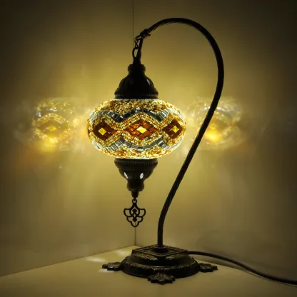 10 Variation - Turkish Lamp Mosaic Table Lamp | Turkish Moroccan Lamp | Handmade Swan Neck Night Lamp | Mosaic Glass Bedside Lamp & Led Bulb