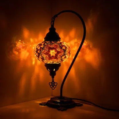 10 Variation - Turkish Lamp Mosaic Table Lamp | Turkish Moroccan Lamp | Handmade Swan Neck Night Lamp | Mosaic Glass Bedside Lamp & Led Bulb