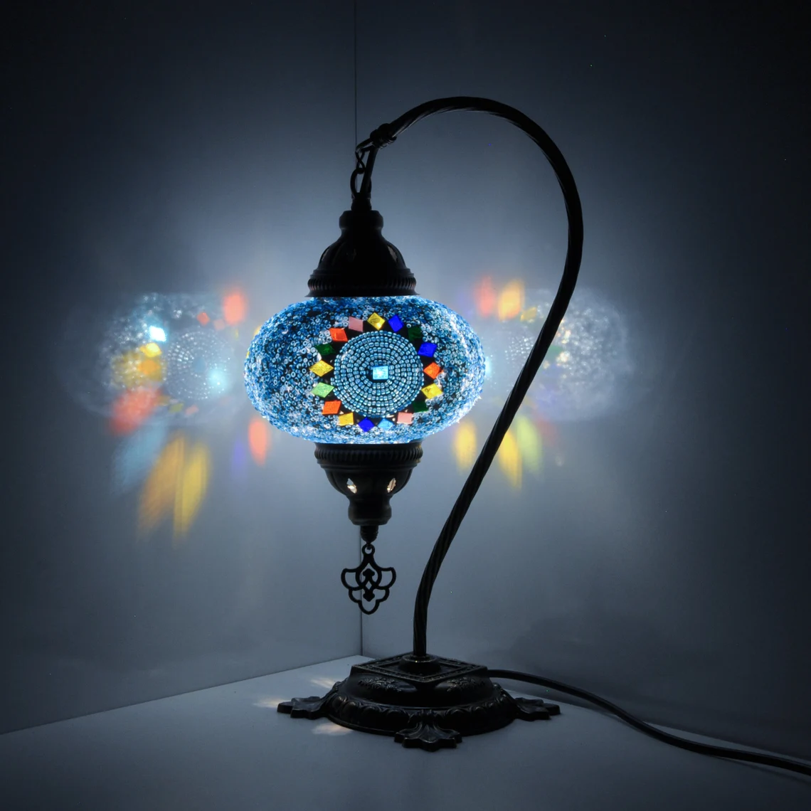 10 Variation - Turkish Lamp Mosaic Table Lamp | Turkish Moroccan Lamp | Handmade Swan Neck Night Lamp | Mosaic Glass Bedside Lamp & Led Bulb