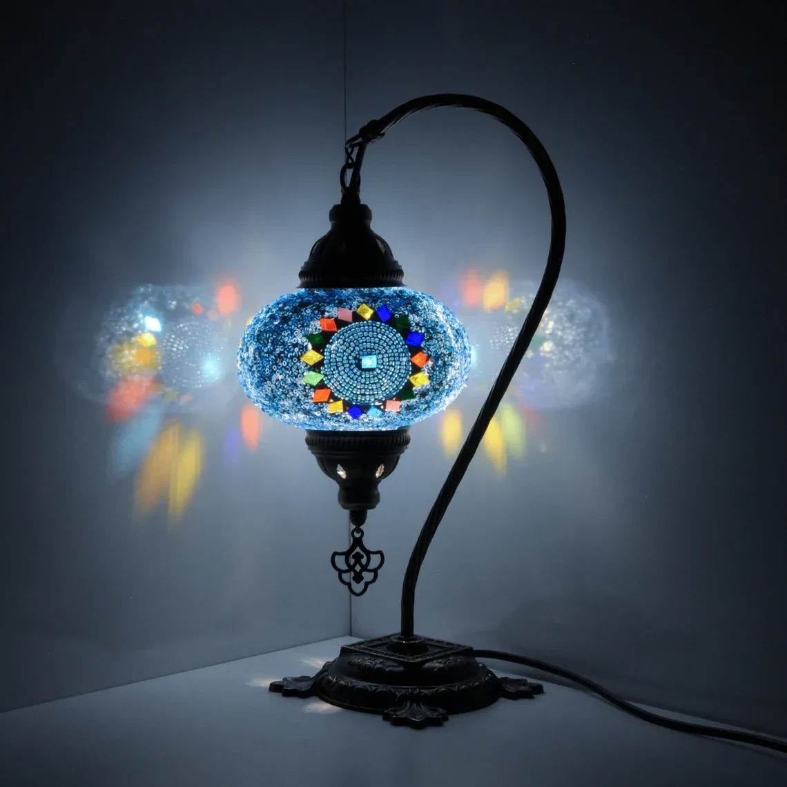 10 Variation - Turkish Lamp Mosaic Table Lamp | Turkish Moroccan Lamp | Handmade Swan Neck Night Lamp | Mosaic Glass Bedside Lamp & Led Bulb