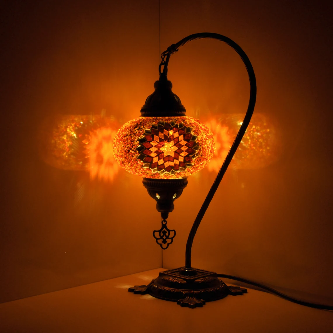 10 Variation - Turkish Lamp Mosaic Table Lamp | Turkish Moroccan Lamp | Handmade Swan Neck Night Lamp | Mosaic Glass Bedside Lamp & Led Bulb