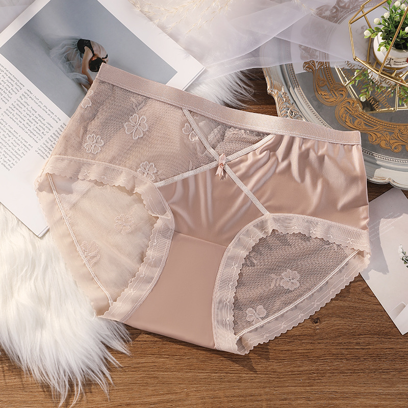 Lace hollow bow long crotch large size underwear