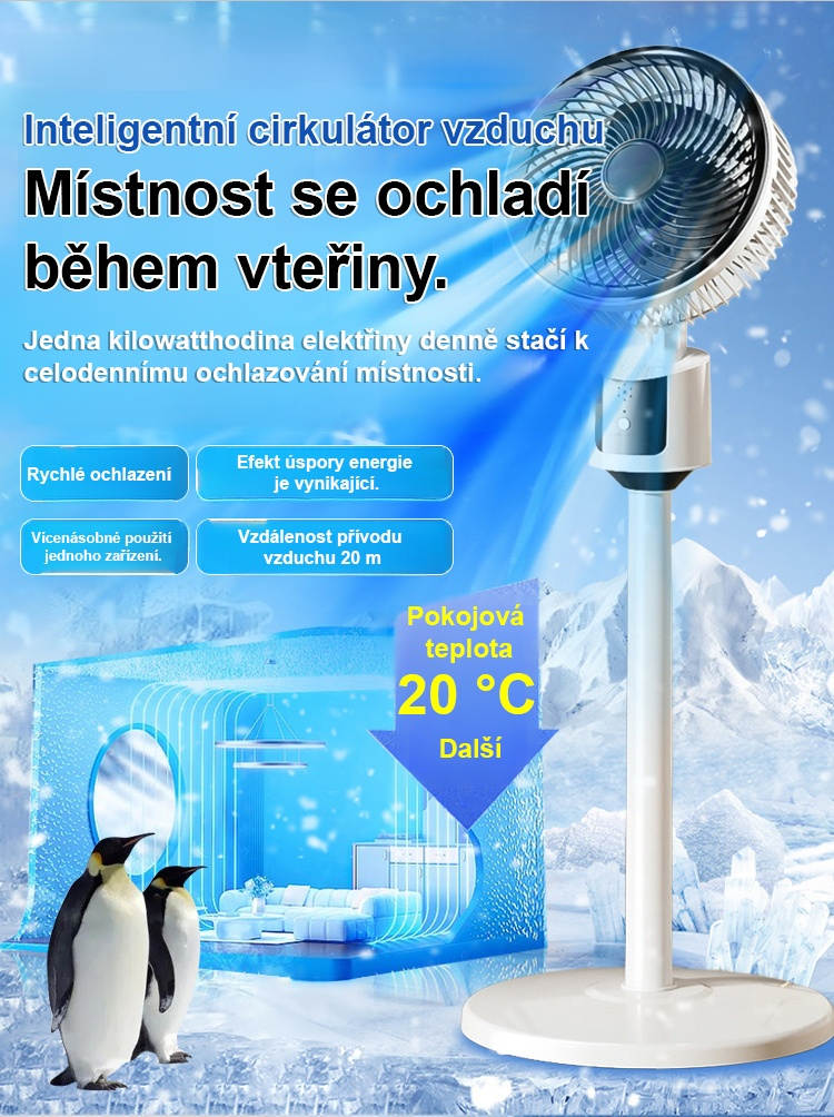 Mimořádně tichý energeticky úsporný cirkulační ventilátor od podlahy ke stropu