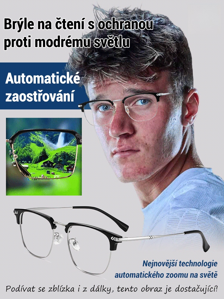 Automatický zoom obroučky na obočí, brýle proti modrému světlu na čtení.