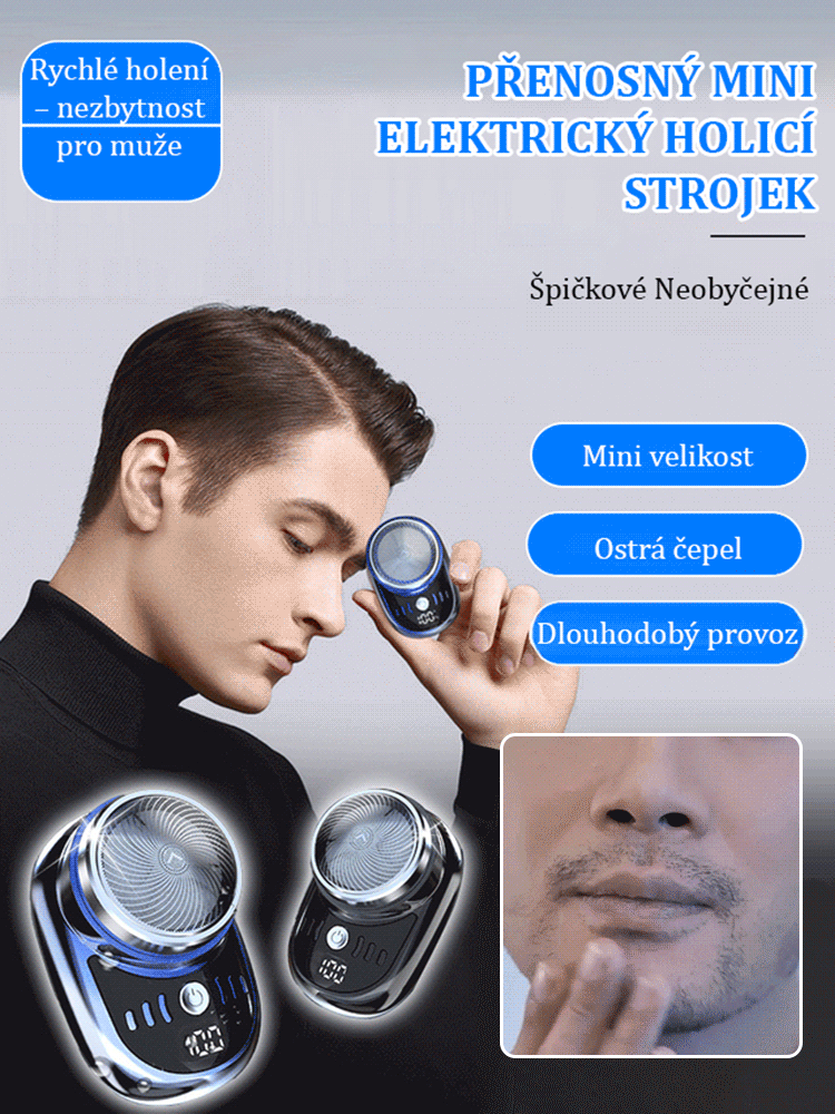 Kompaktní elektrický holící strojek pro muže