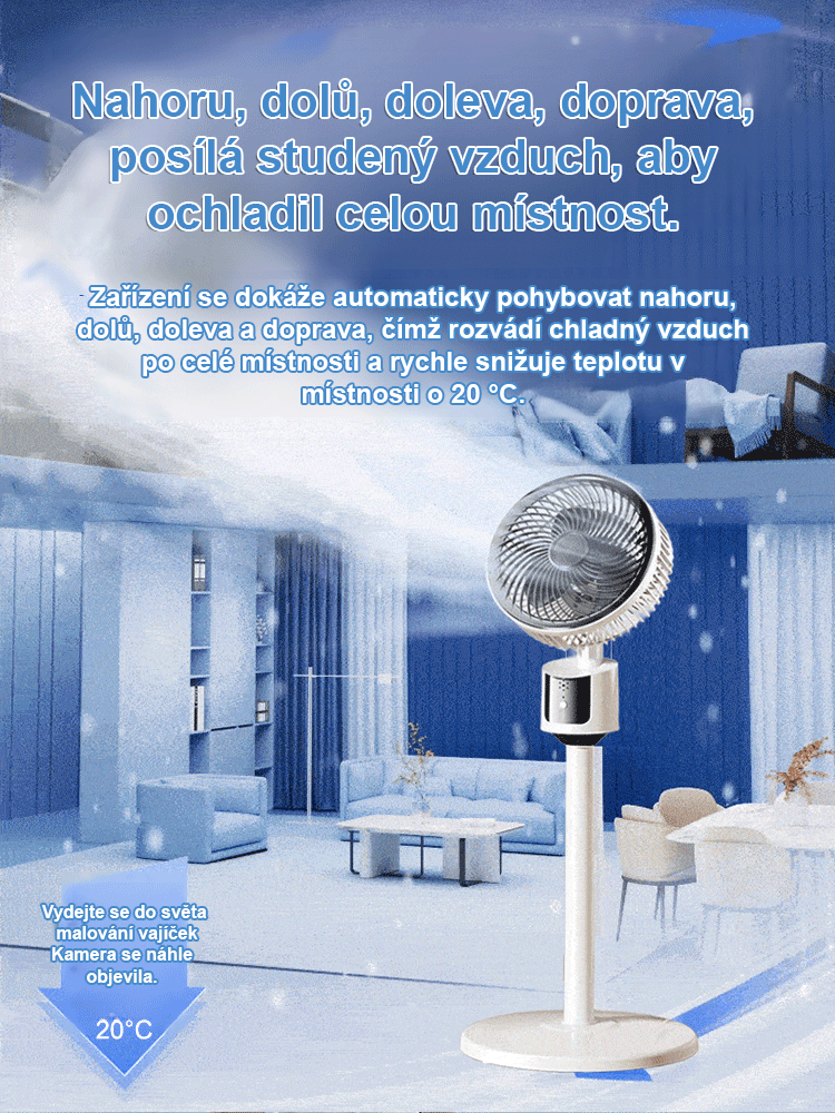 Mimořádně tichý energeticky úsporný cirkulační ventilátor od podlahy ke stropu