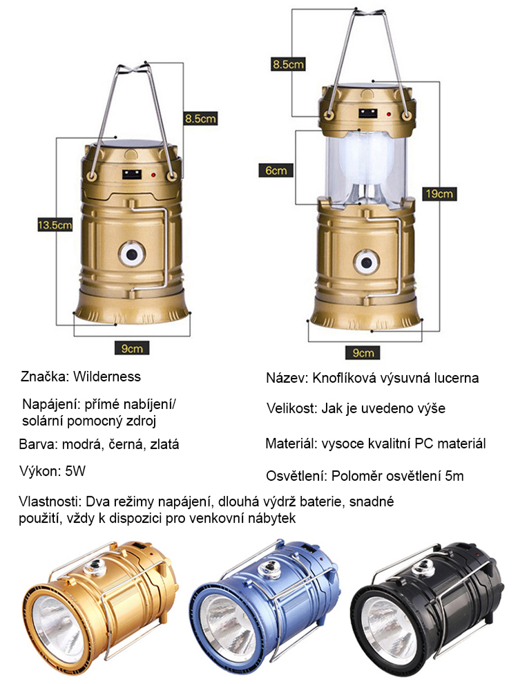 Vodotěsná multifunkční solární lampa