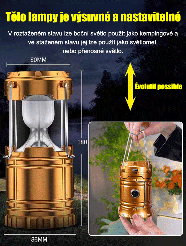Vodotěsná multifunkční solární lampa
