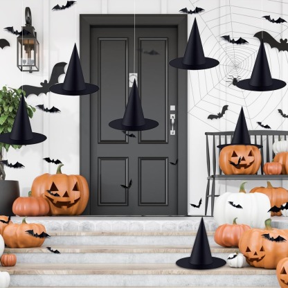 6 PCS Hanging Witch Hat Decor Halloween Party Kit