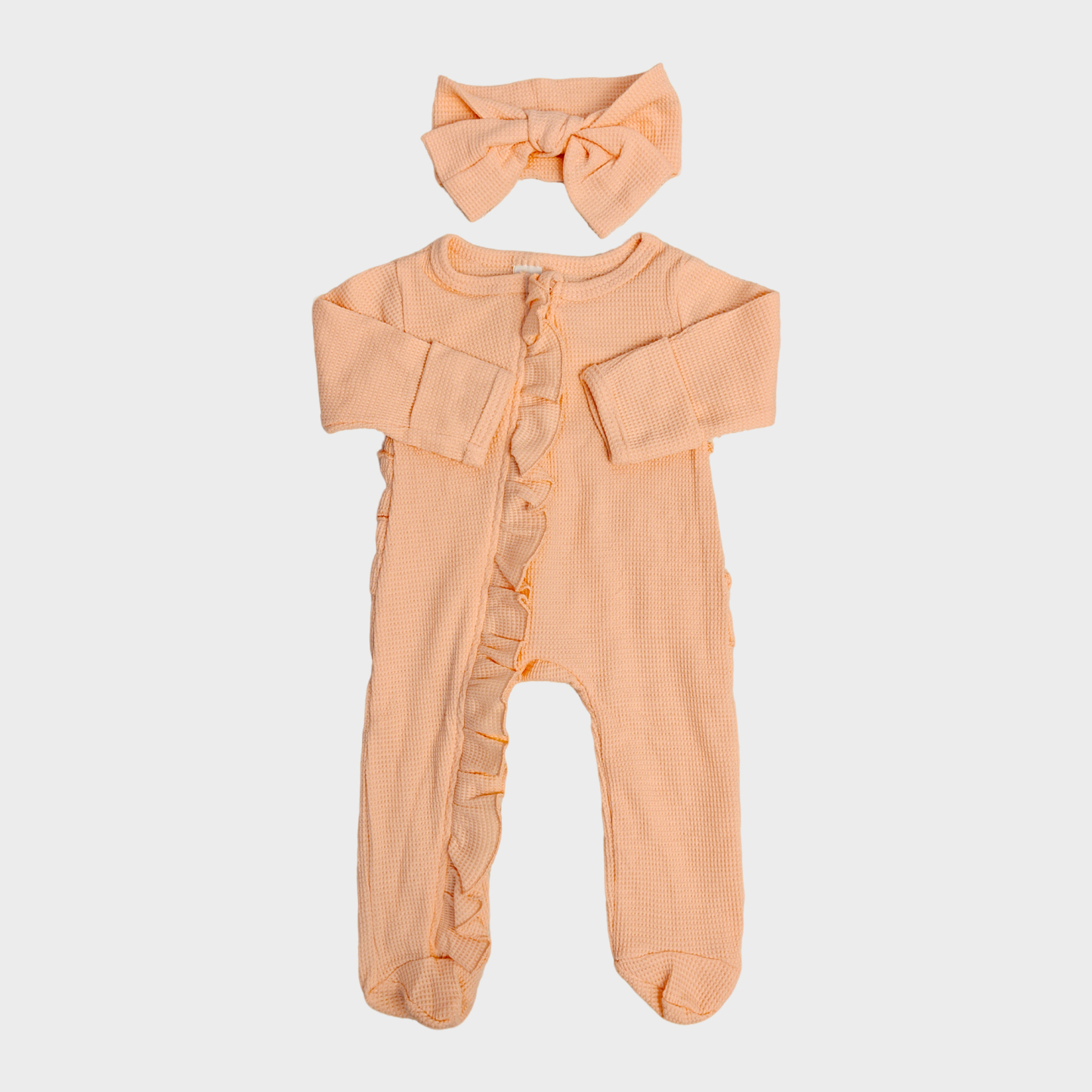 Baby Girl Zipper Footie Pajamas with Bow Headband & Ruffle