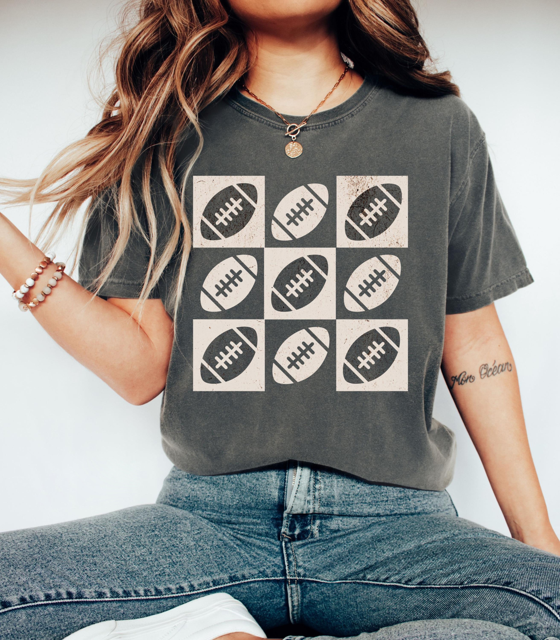 Vintage Checkered Football Tee - Game Day Shirt