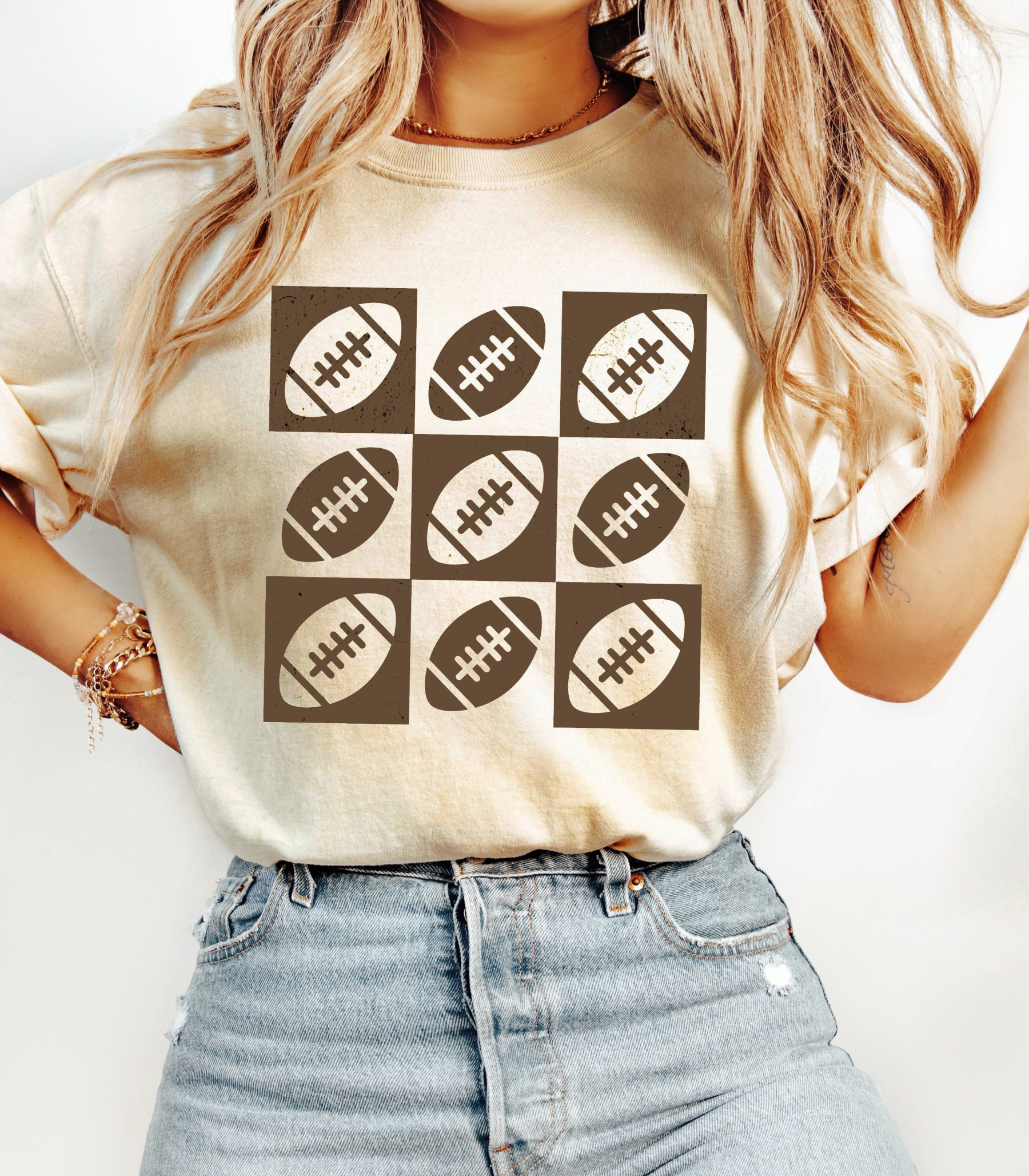 Vintage Checkered Football Tee - Game Day Shirt