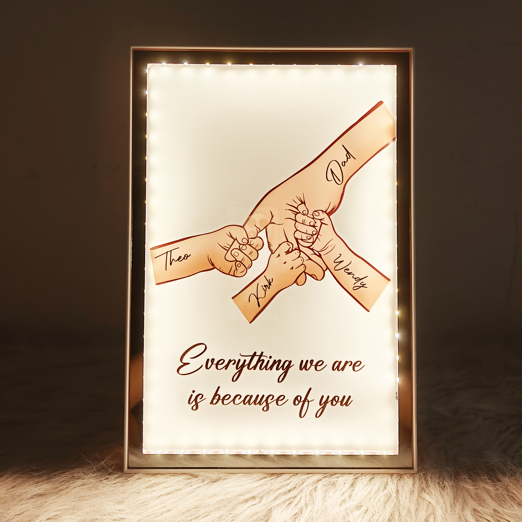 Dad Everything We Are Is Because Of You - Personalized Mirror Light Box