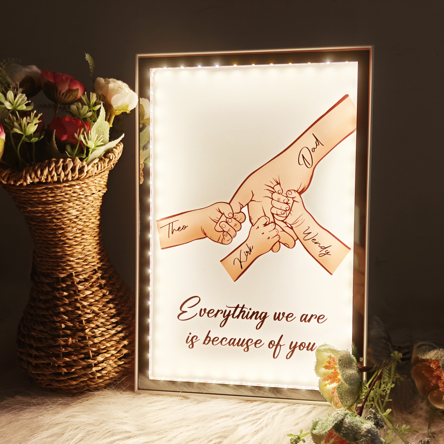 Dad Everything We Are Is Because Of You - Personalized Mirror Light Box