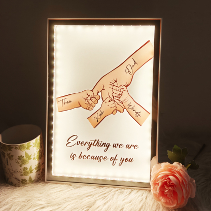 Dad Everything We Are Is Because Of You - Personalized Mirror Light Box
