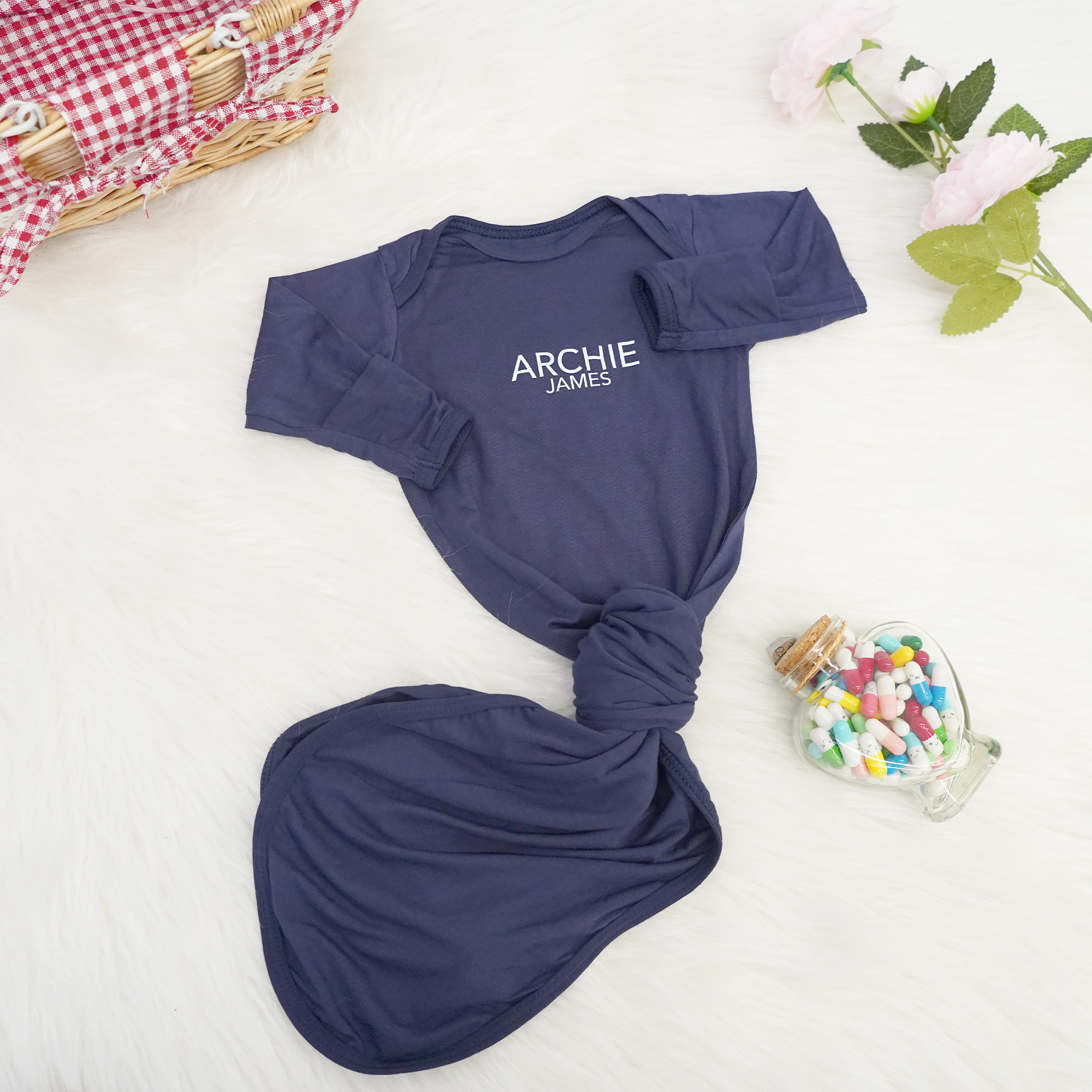 2pcs Personalized  Printed Baby Knot Gowns
