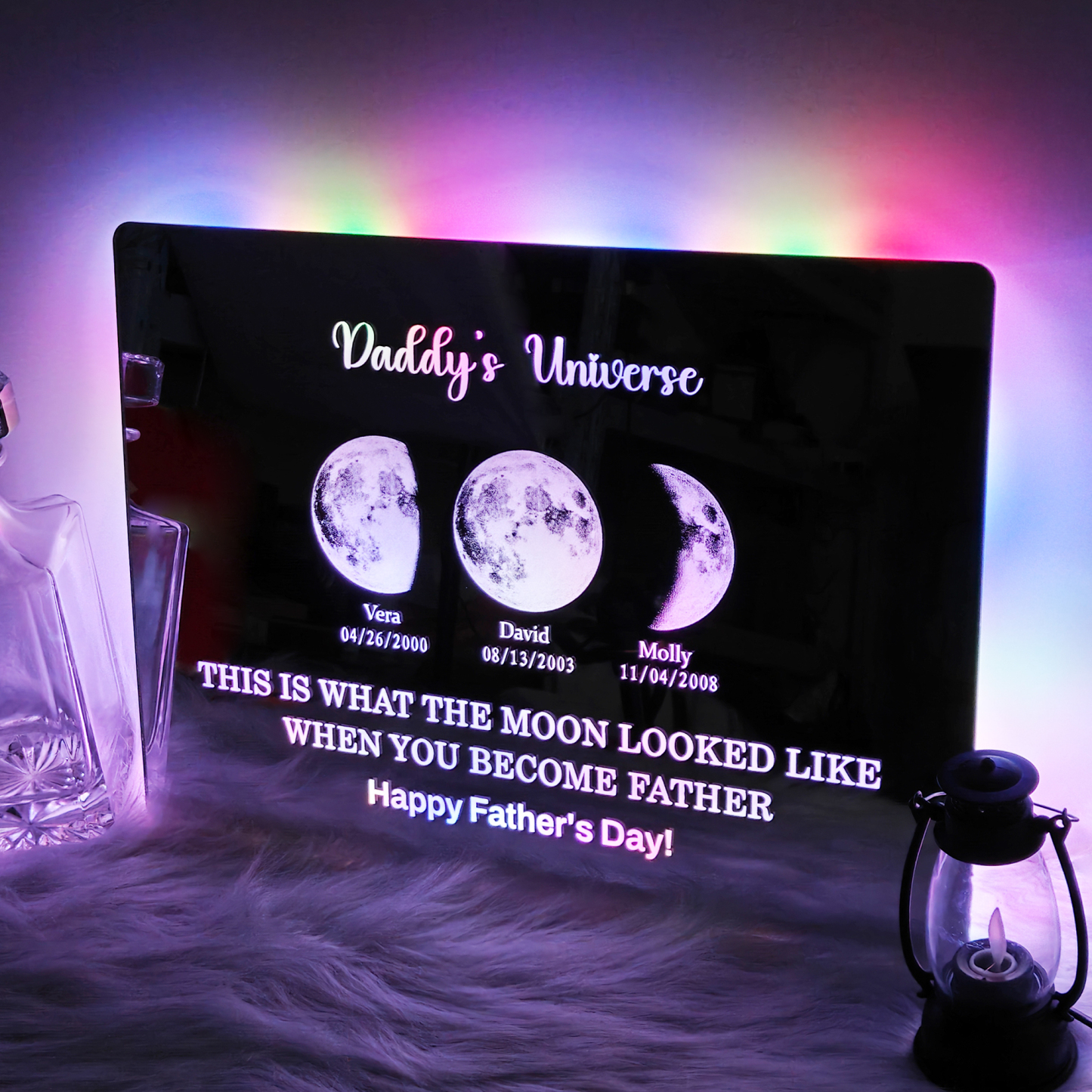 Custom LED Mirror with Dad & Baby Names