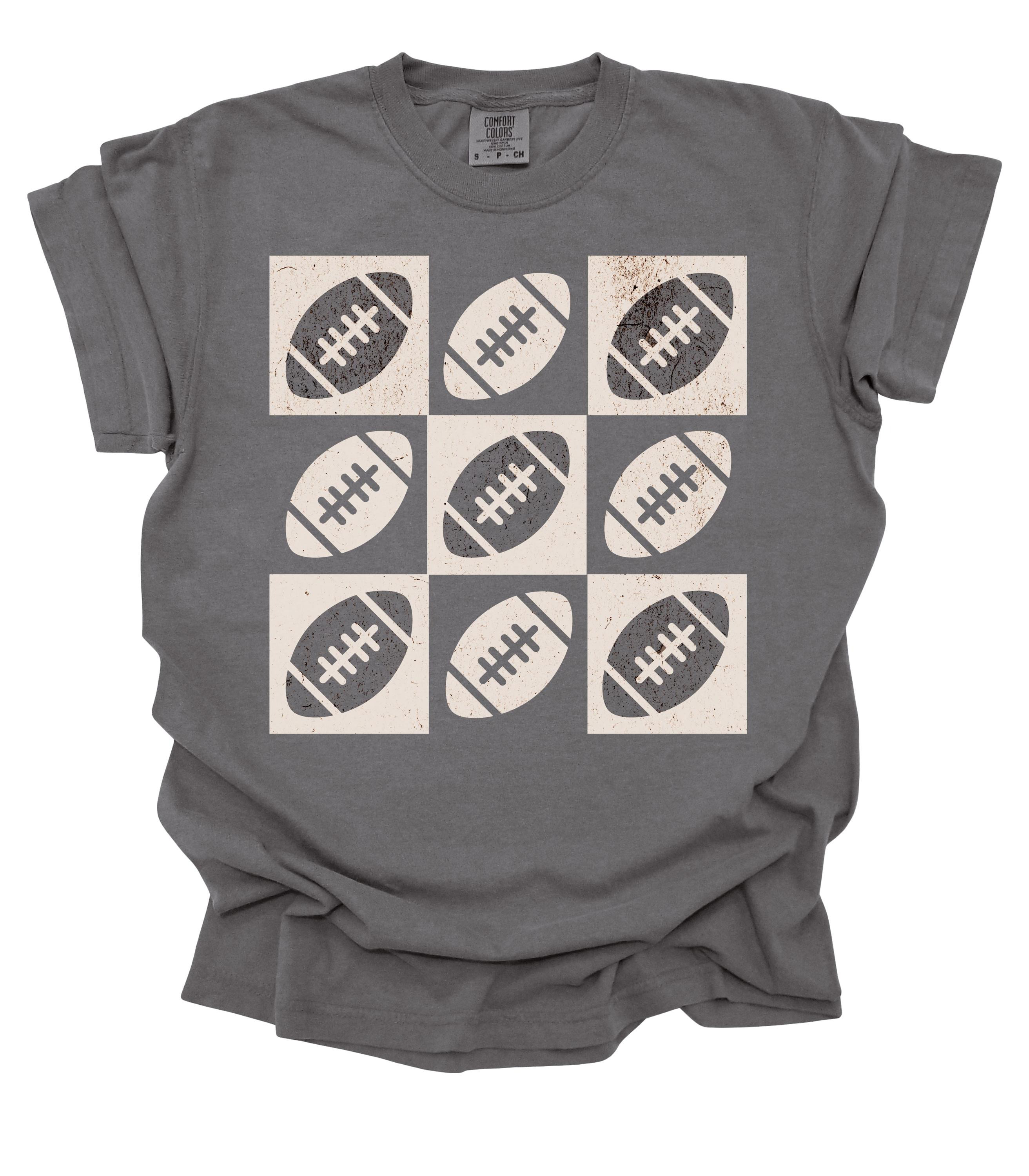 Vintage Checkered Football Tee - Game Day Shirt