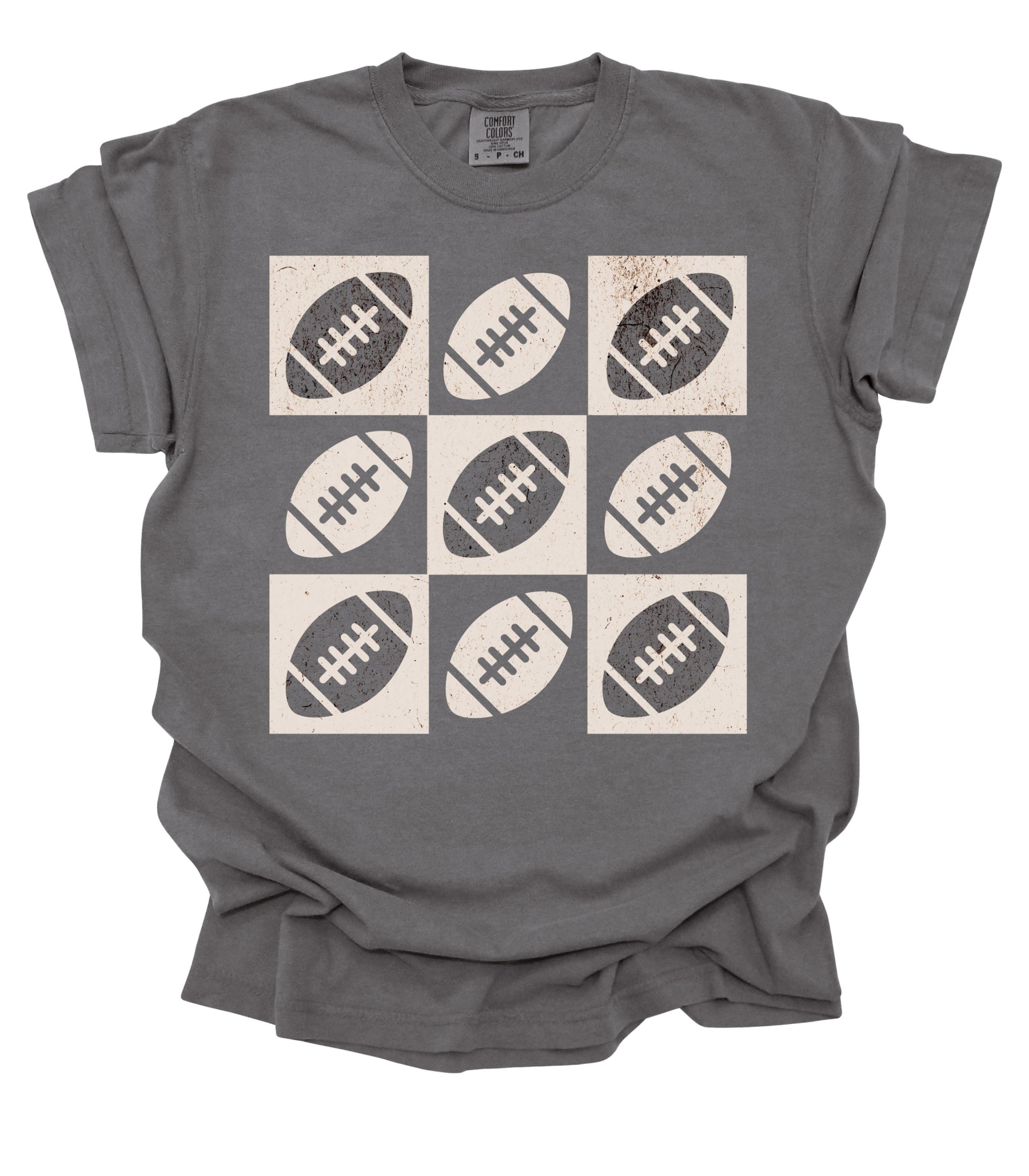 Vintage Checkered Football Tee - Game Day Shirt