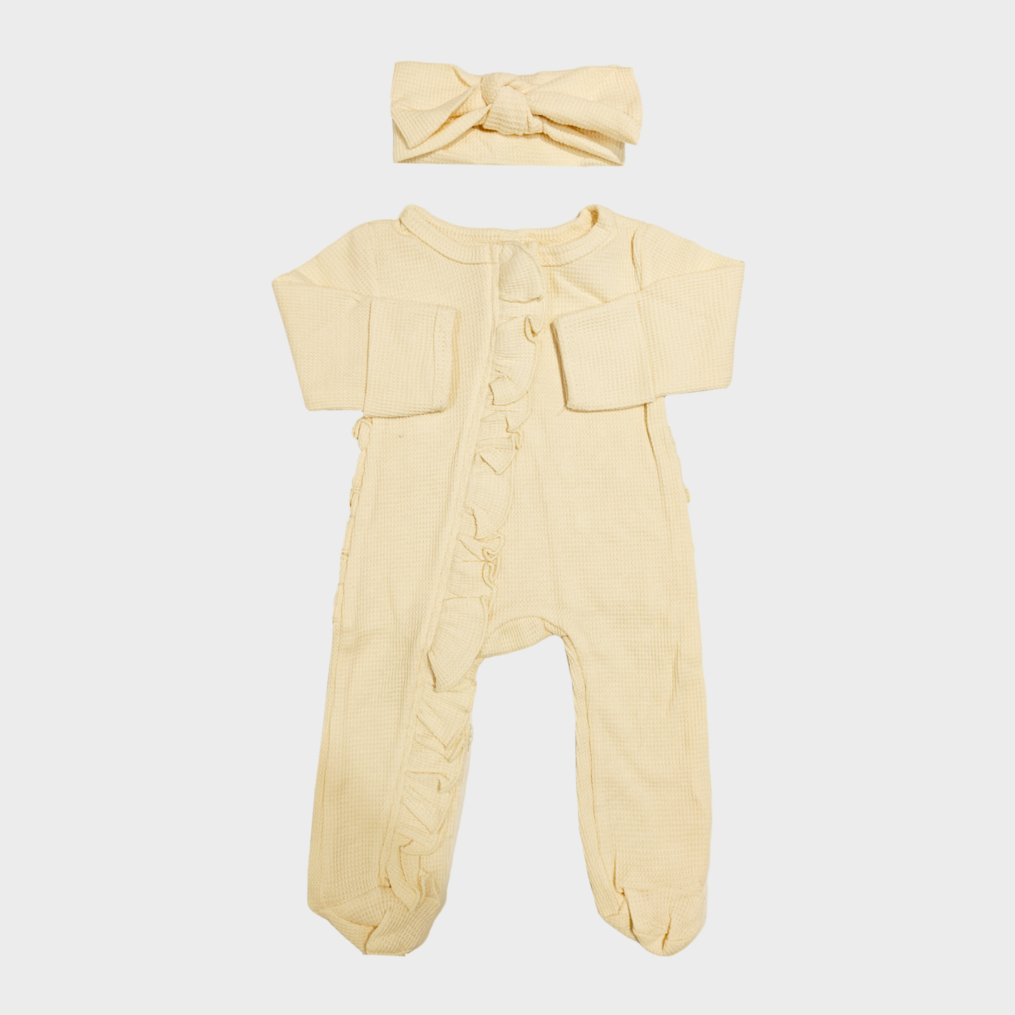 Baby Girl Zipper Footie Pajamas with Bow Headband & Ruffle