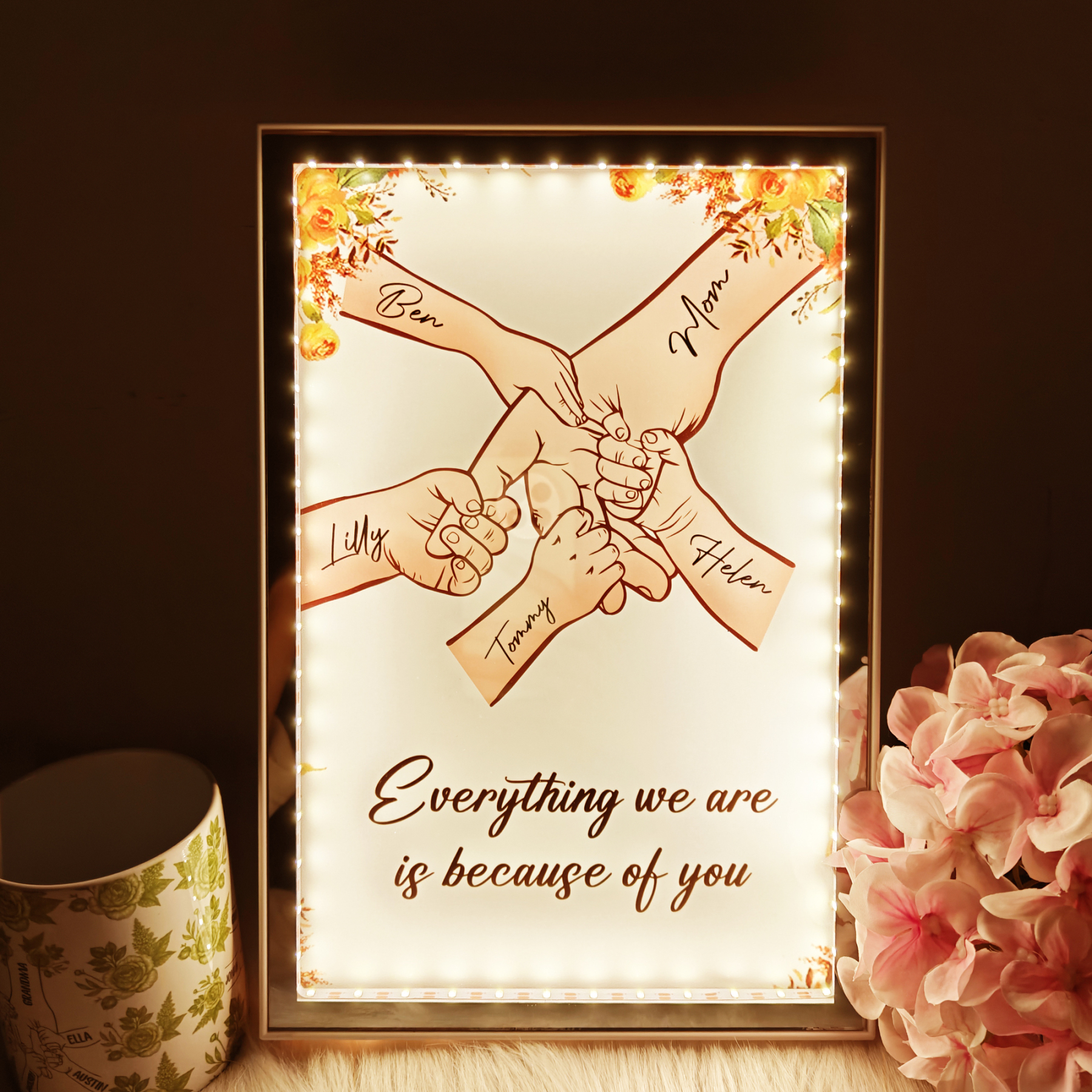 Customizable LED Hand-in-Hand Photo Frame for Mom & Baby