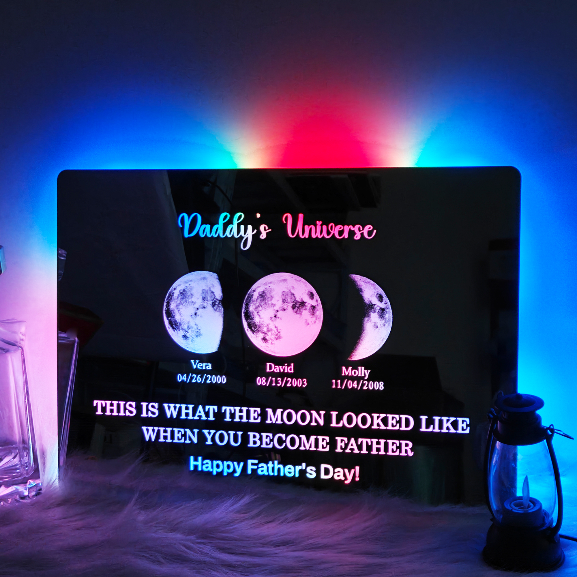 Custom LED Mirror with Dad & Baby Names