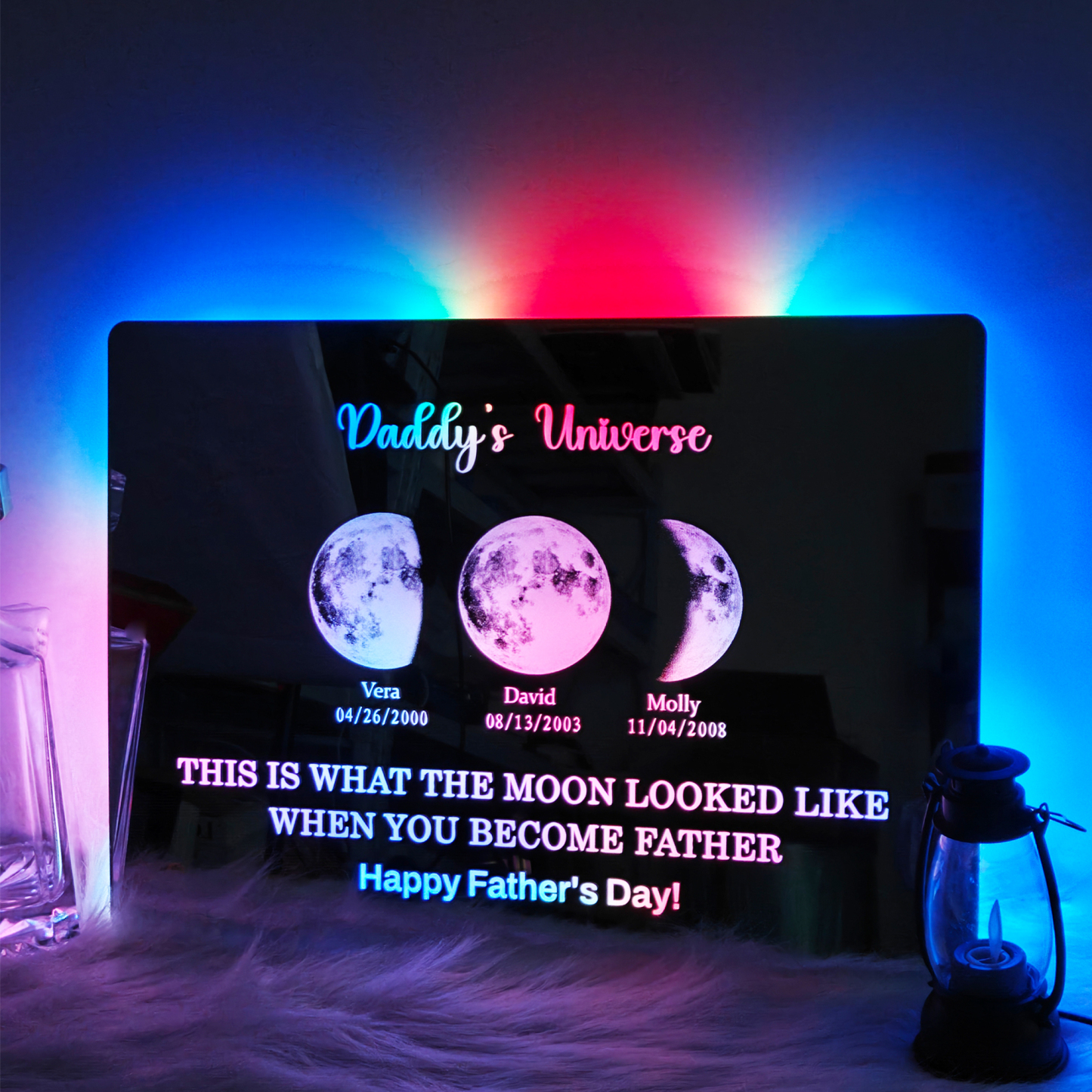 Custom LED Mirror with Dad & Baby Names