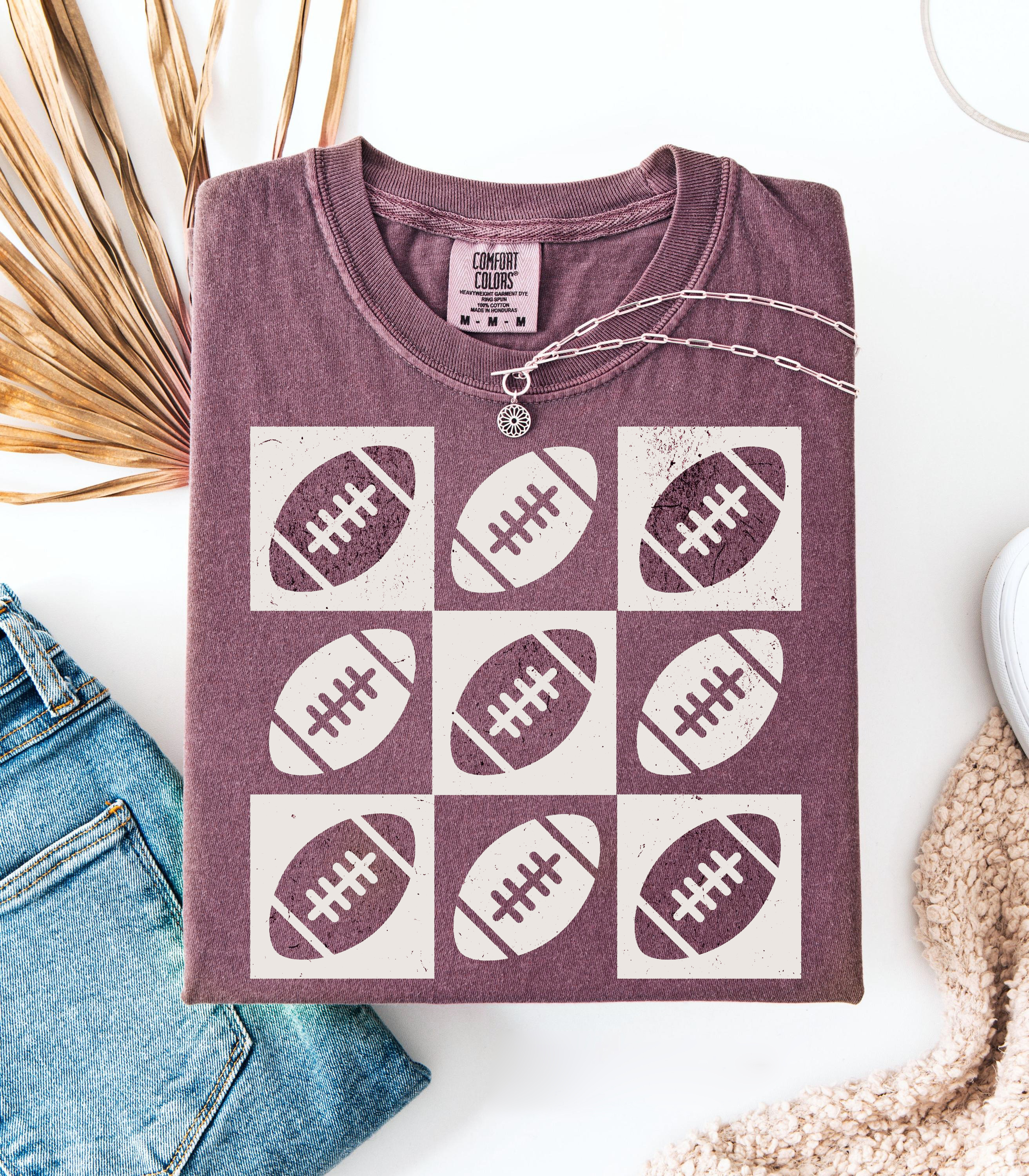 Vintage Checkered Football Tee - Game Day Shirt