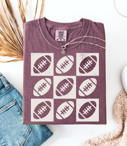 Vintage Checkered Football Tee - Game Day Shirt