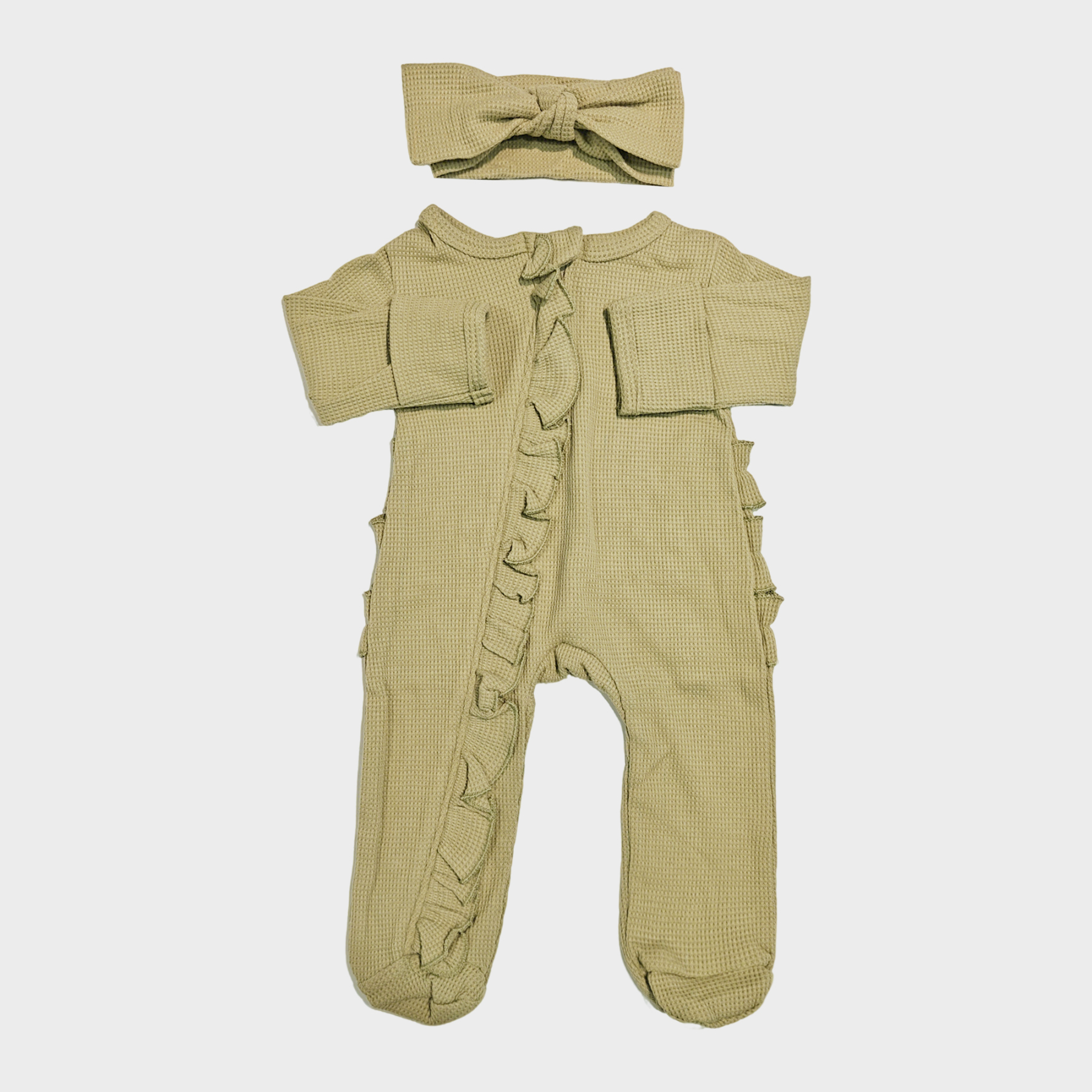 Baby Girl Zipper Footie Pajamas with Bow Headband & Ruffle