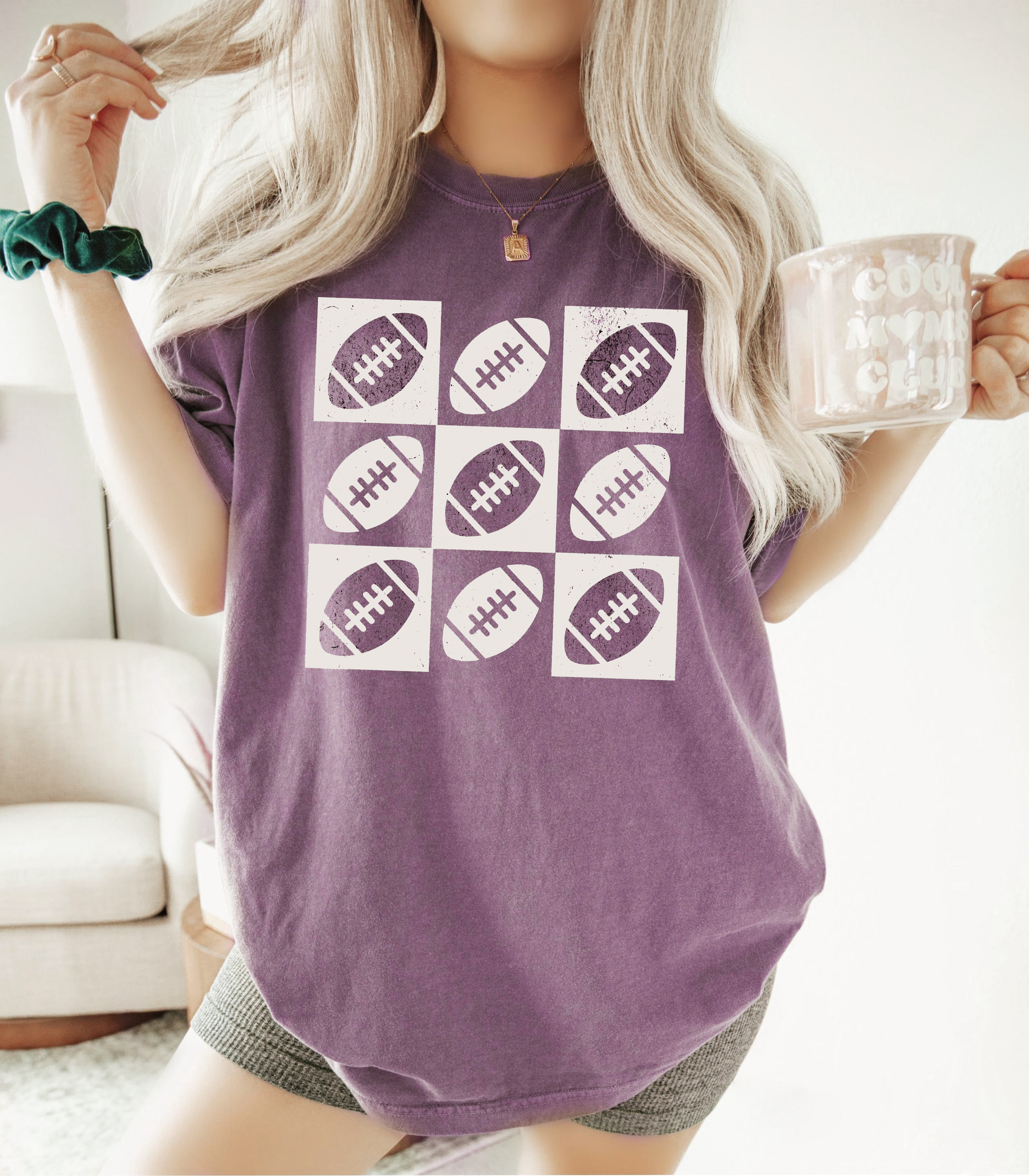 Vintage Checkered Football Tee - Game Day Shirt