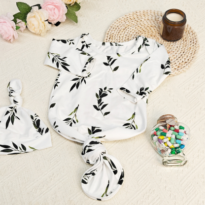 2pcs Baby Hooded Printed Knot Gowns, Comfortable & Cute