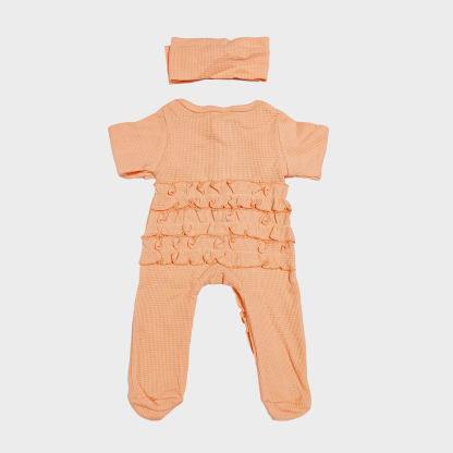 Baby Girl Zipper Footie Pajamas with Bow Headband & Ruffle