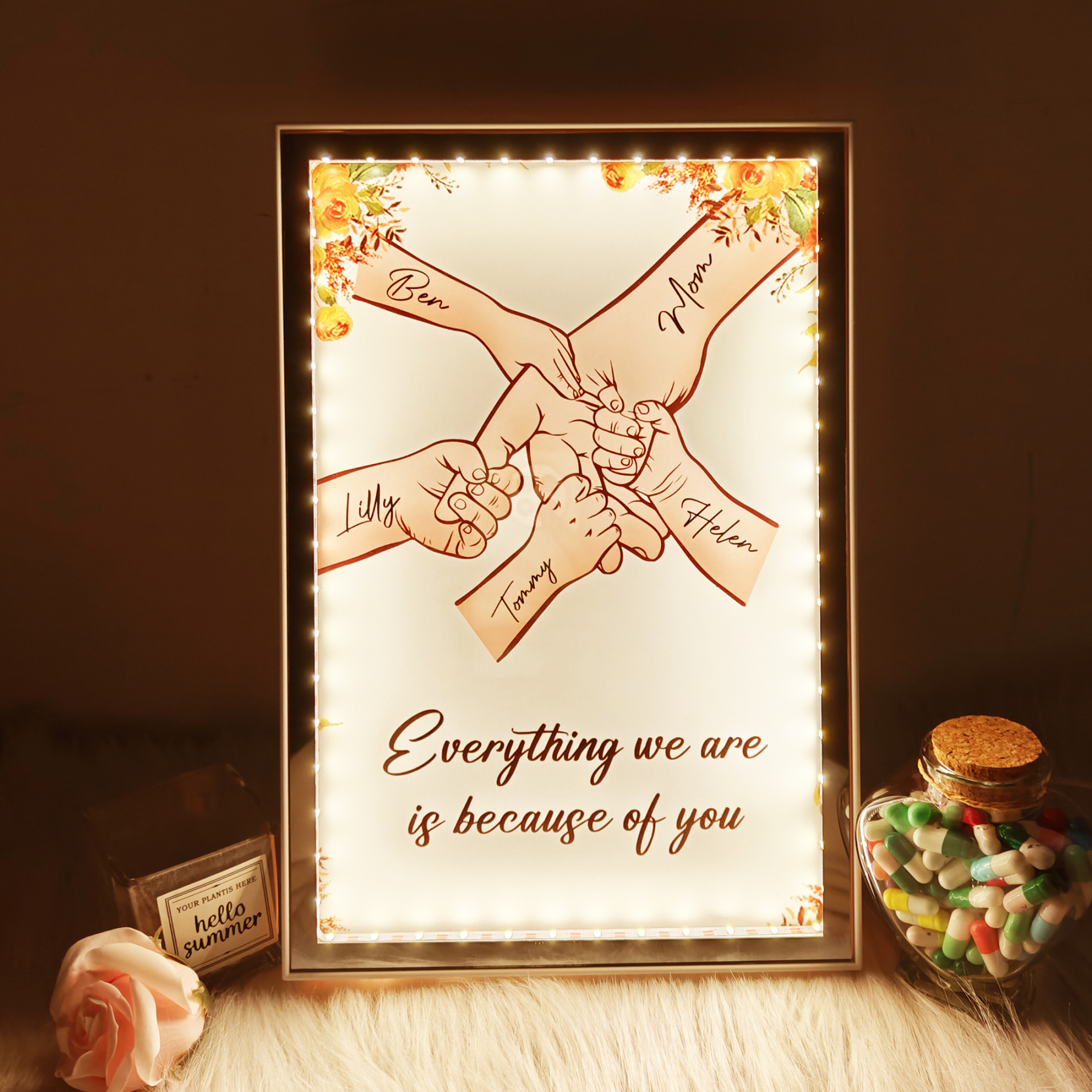 Customizable LED Hand-in-Hand Photo Frame for Mom & Baby