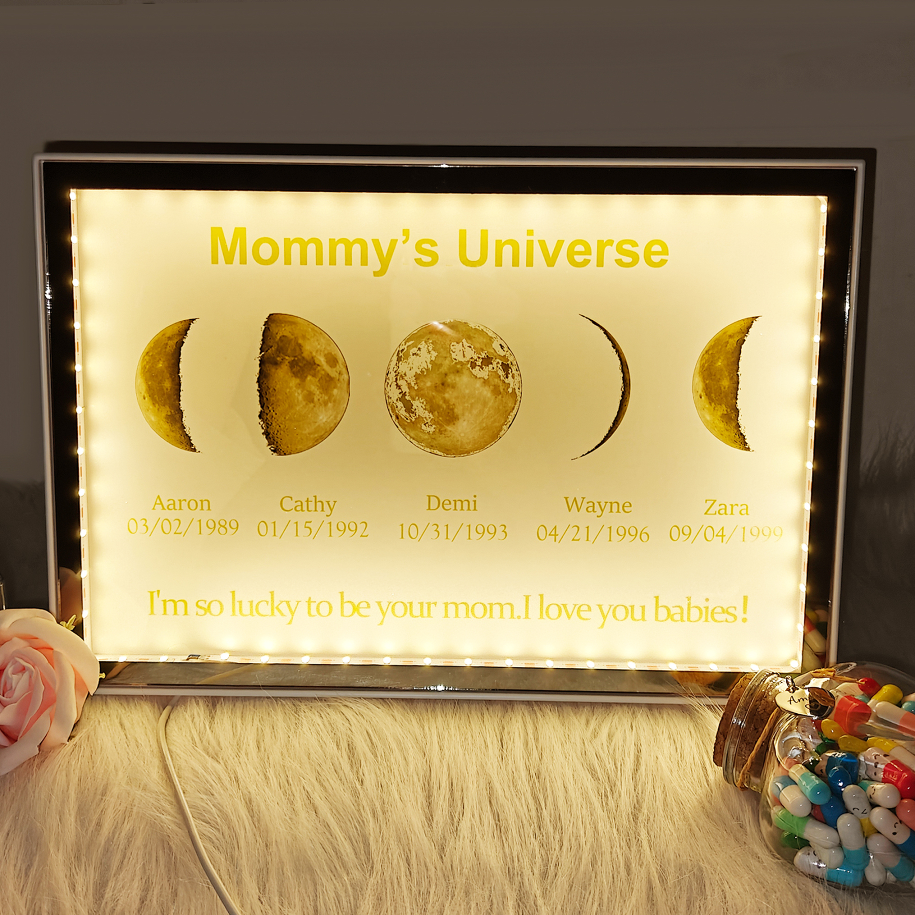 Personalized Mom & Baby Moon Phase Night Light