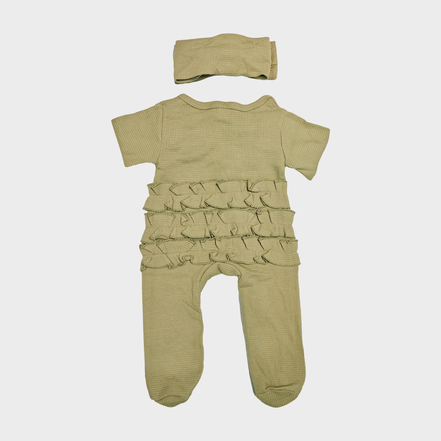 Baby Girl Zipper Footie Pajamas with Bow Headband & Ruffle