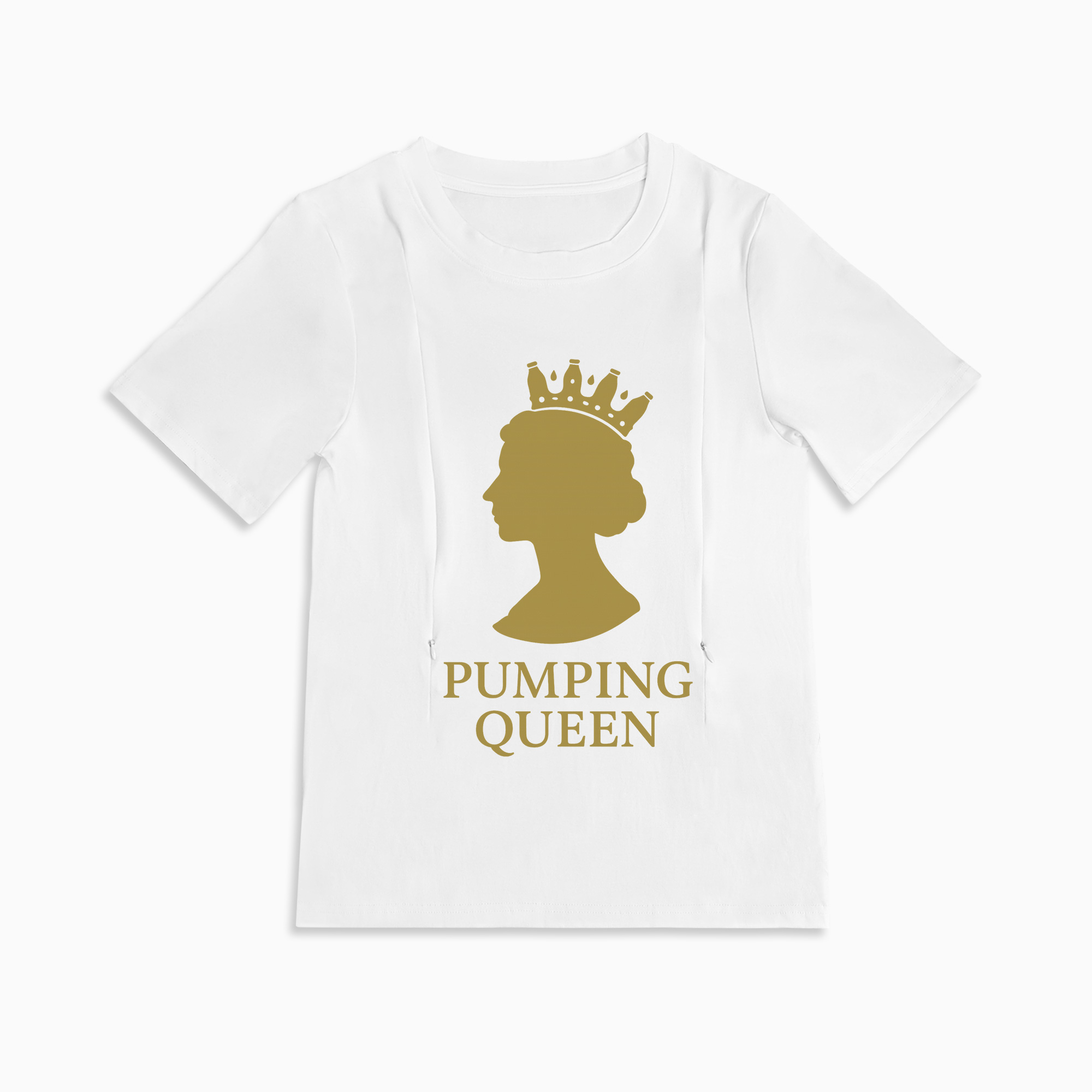 Zipper Nursing T-Shirt | Pumping Queen Slogan | Soft Cotton