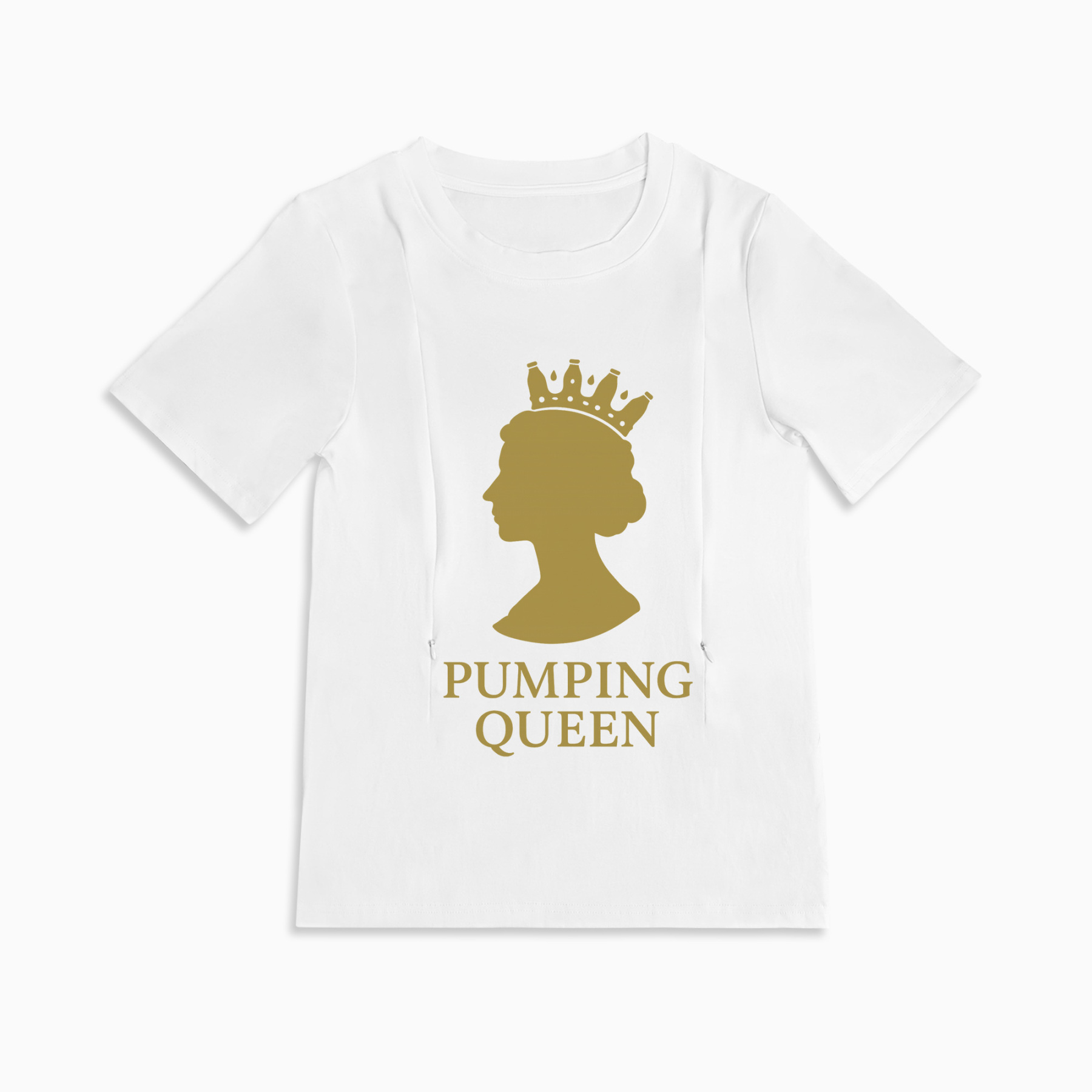 Zipper Nursing T-Shirt | Pumping Queen Slogan | Soft Cotton