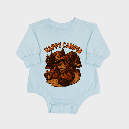 Happy Camper Long-sleeved Triangle Onesies Aqua baby romper