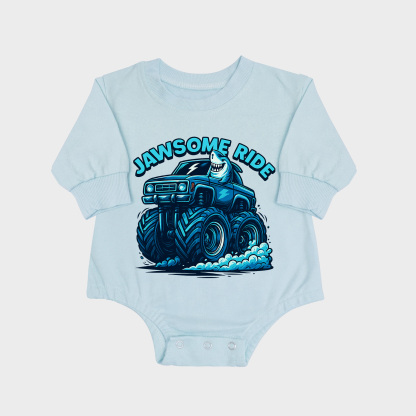 Jawsome Ride Long-sleeved Triangle Onesies Aqua baby romper