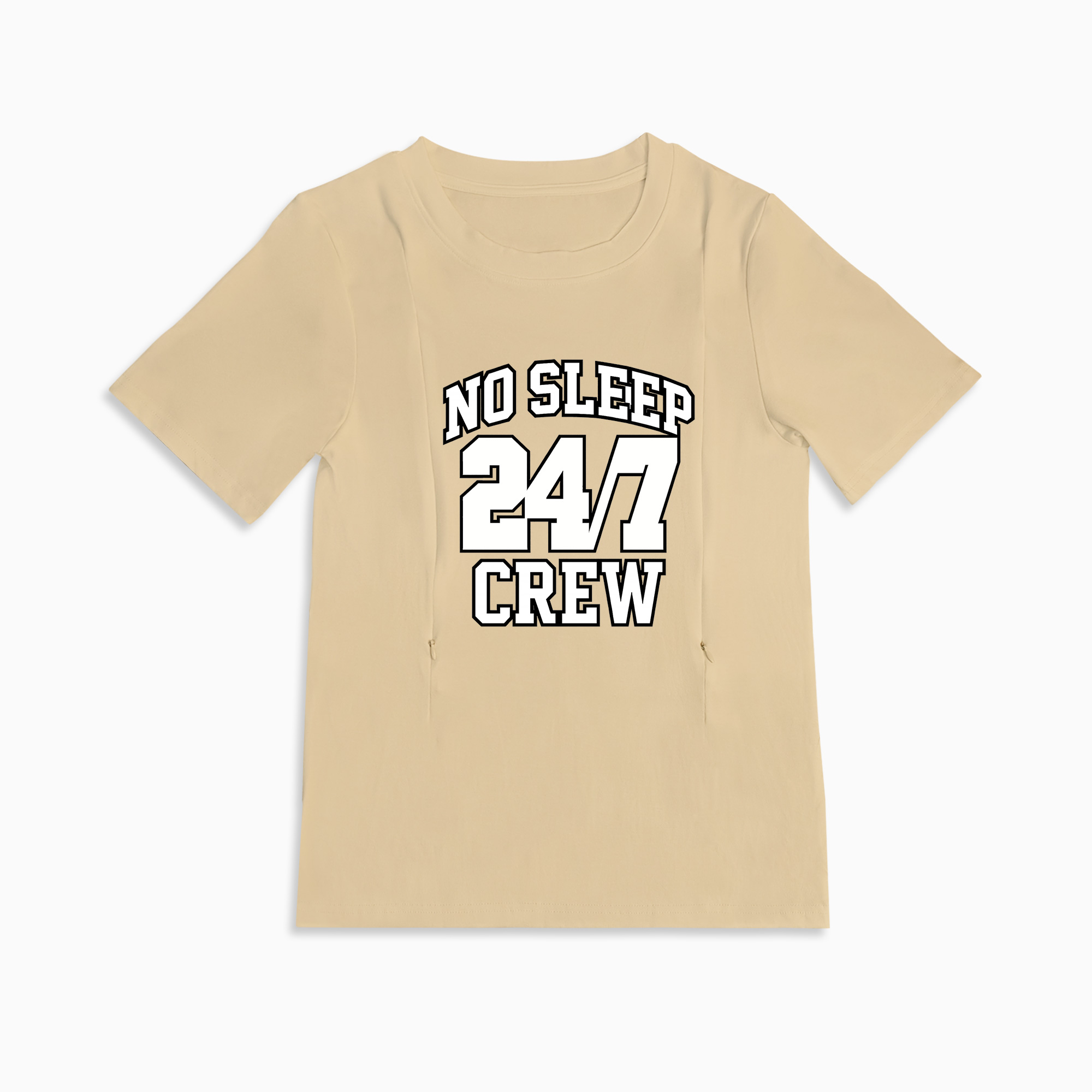 Zipper Nursing T-Shirt | No Sleep Crew Slogan | Soft Cotton