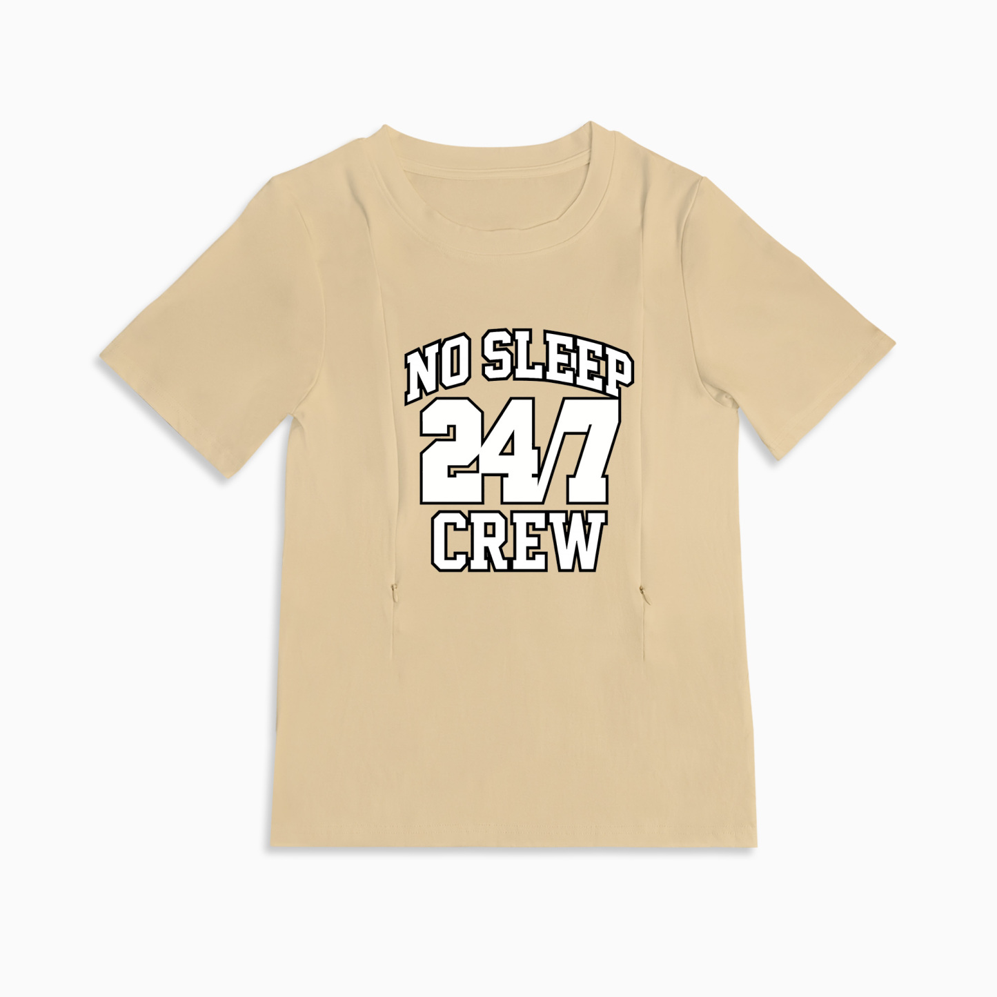 Zipper Nursing T-Shirt | No Sleep Crew Slogan | Soft Cotton