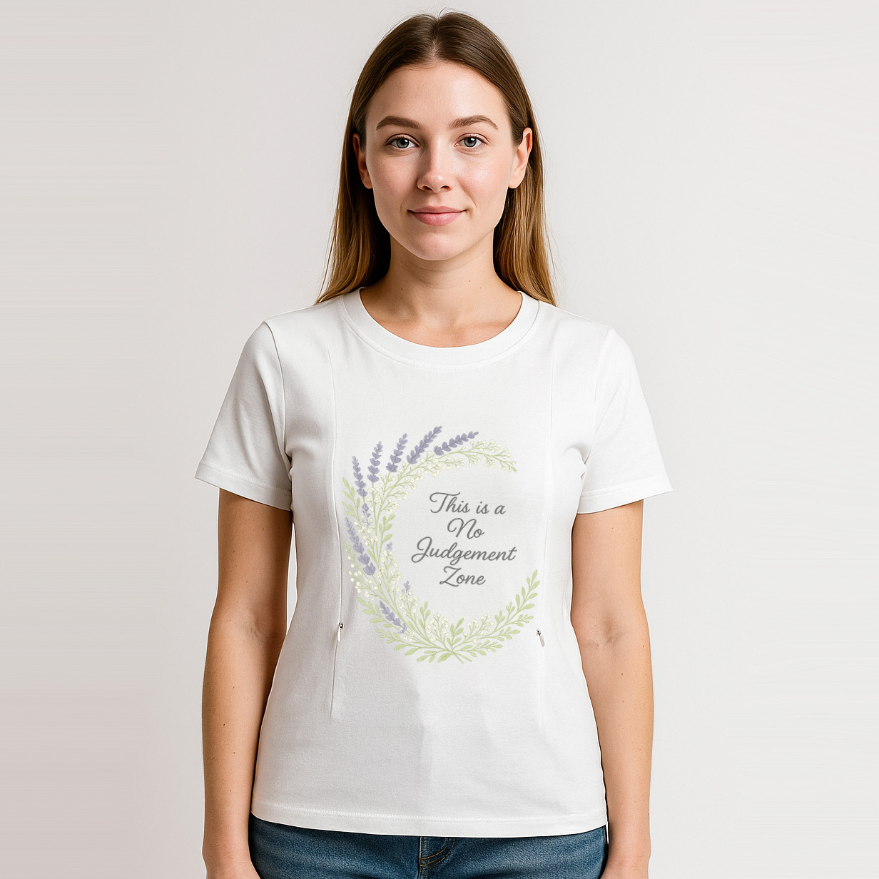 "No Judgement Zone" Nursing Tee | Side Zipper Breastfee | brand