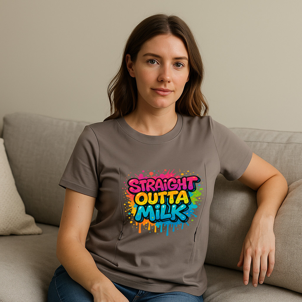 Straight Outta Milk Zipper Nursing T-Shirt | Funny Brea | brand