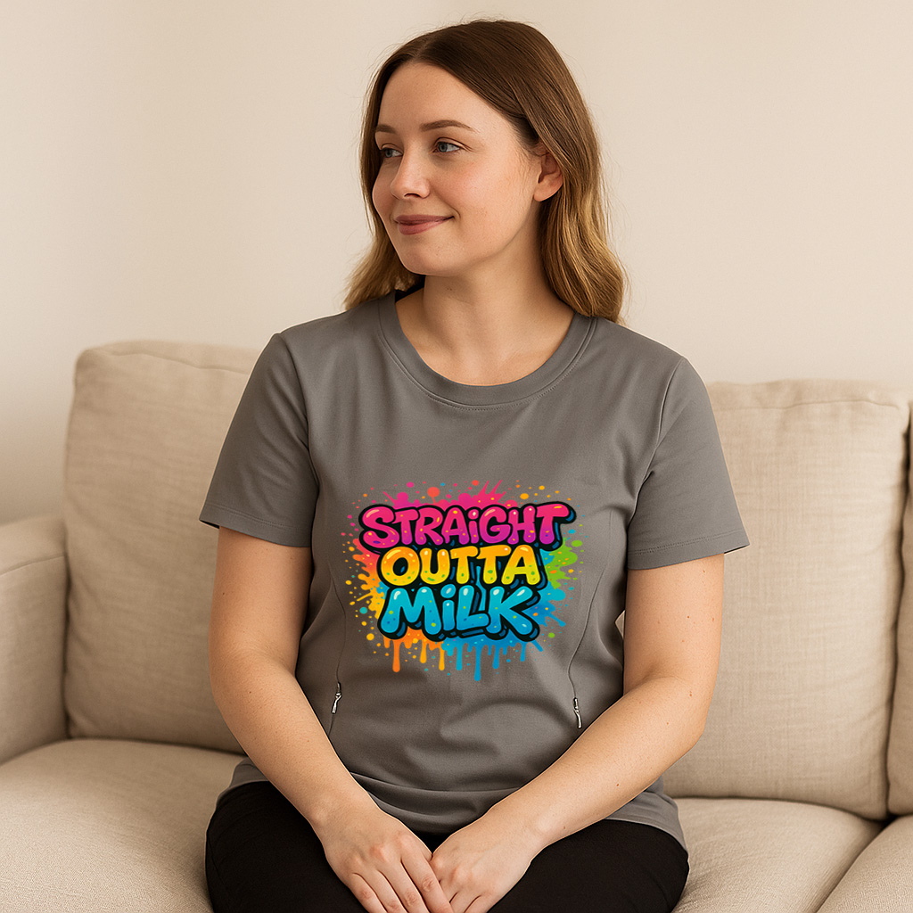 Straight Outta Milk Zipper Nursing T-Shirt | Funny Brea | brand