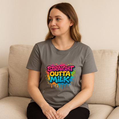 Straight Outta Milk Zipper Nursing T-Shirt | Funny Brea | brand