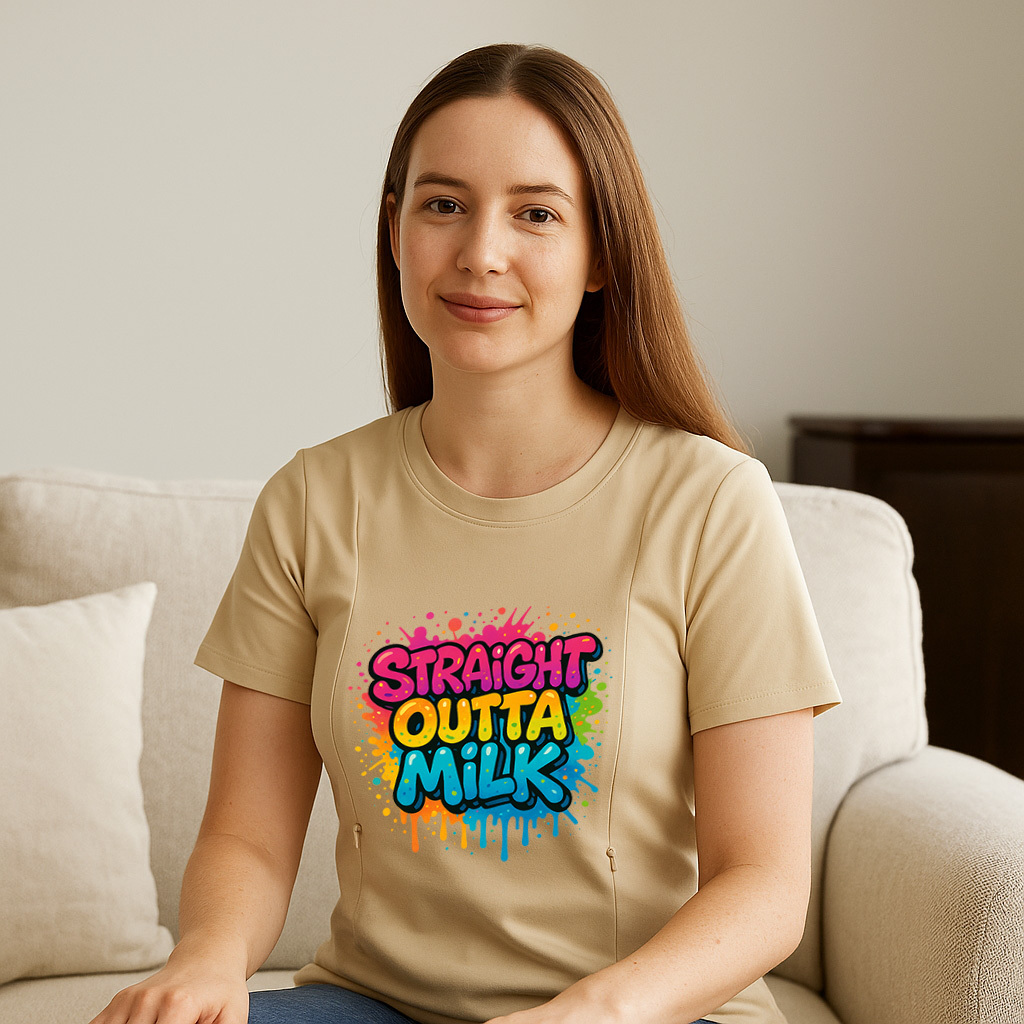 Straight Outta Milk Zipper Nursing T-Shirt | Funny Brea | brand