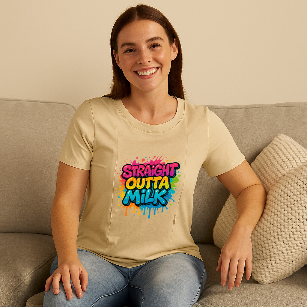 Straight Outta Milk Zipper Nursing T-Shirt | Funny Brea | brand