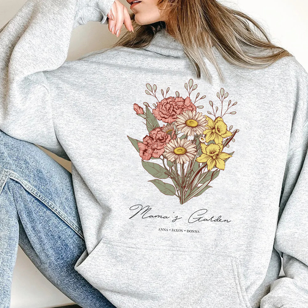 Birth Flower Family Bouquet Custom Hoodie/Crewneck/T-shirt Pro Version (AI Processed)